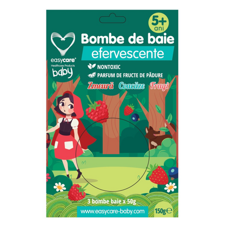 Bombe de baie efervescente pentru copii, 5 ani+, Fructe de padure, 3 bucati, Easycare