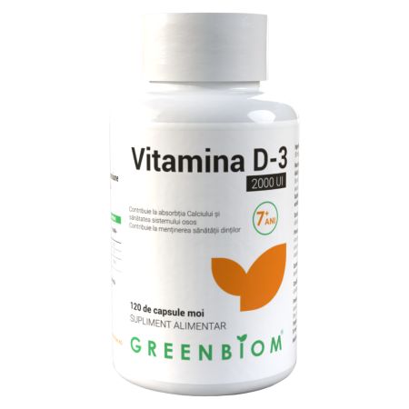 Vitamina D3, 2000 UI, 120 capsule moi, Greenbiom