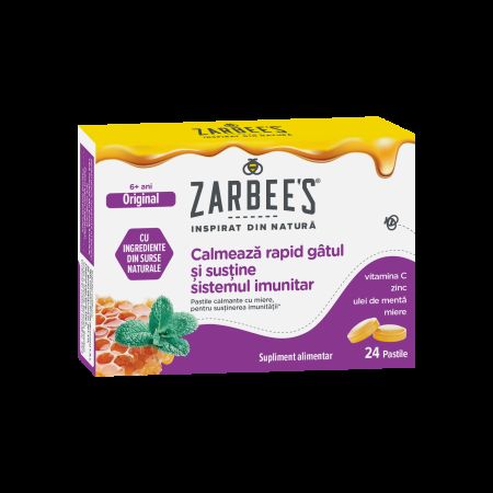 Pastile pentru tuse si dureri in gat, 6 ani+, 24 bucati, Zarbee's