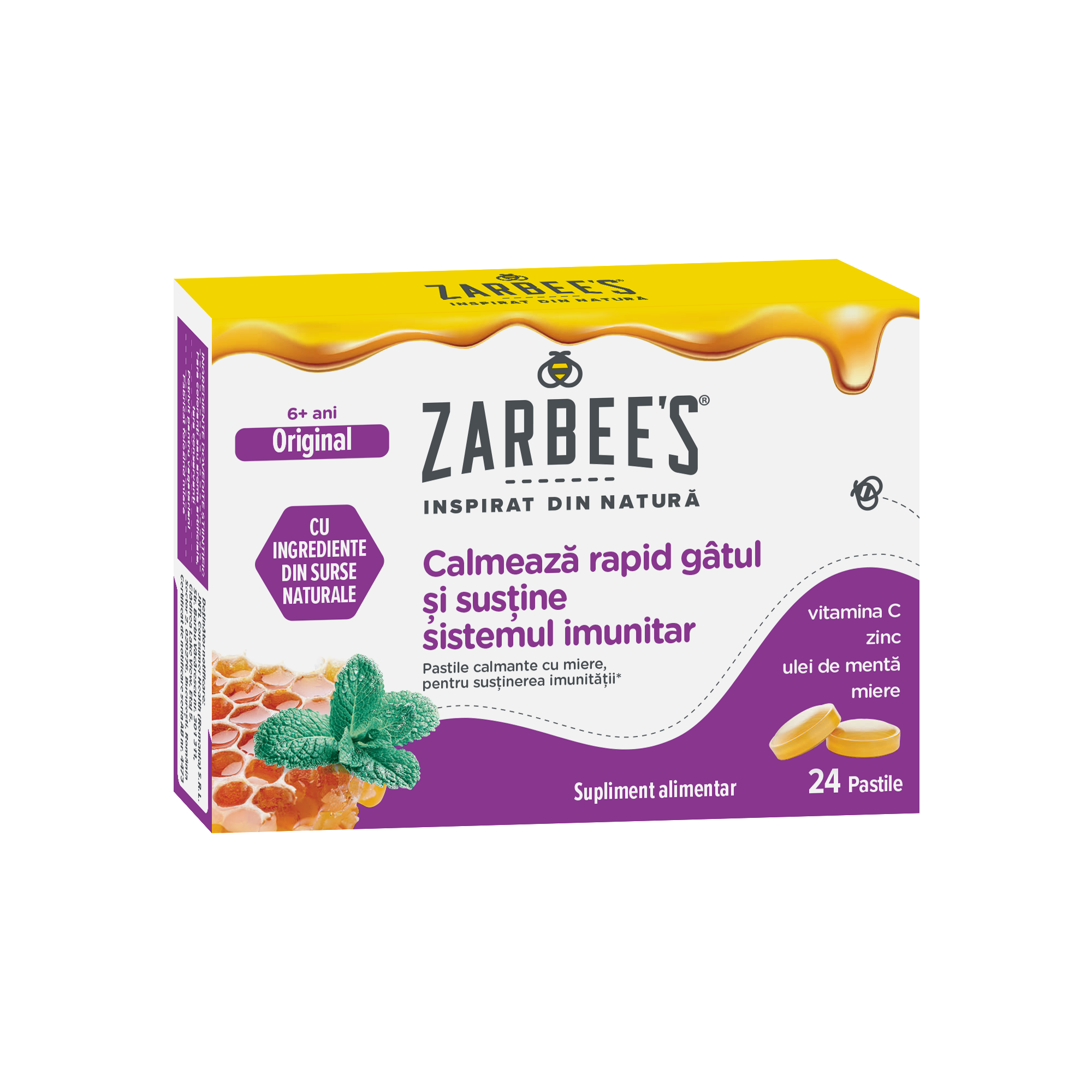 Pastile pentru tuse si dureri in gat, 6 ani+, 24 bucati, Zarbee's