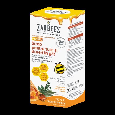 Sirop pentru tuse si dureri in gat, 2 ani+, 150 ml, Zarbee's