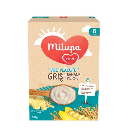 Cereale Gris cu banane si piersici Vise Placute, 6 luni+, 250 g, Milupa