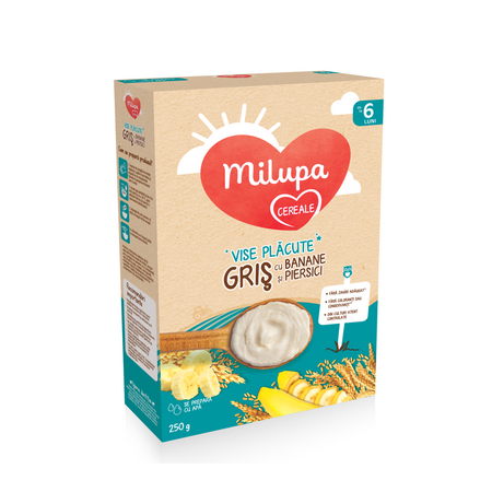 Cereale Gris cu banane si piersici Vise Placute, 6 luni+, 250 g, Milupa 726222