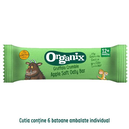 Batoane Bio din ovaz integral cu mere, +12 luni, 6 x 23 g, Organix 725936