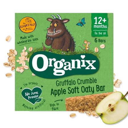 Batoane Bio din ovaz integral cu mere, +12 luni, 6 x 23 g, Organix 725937