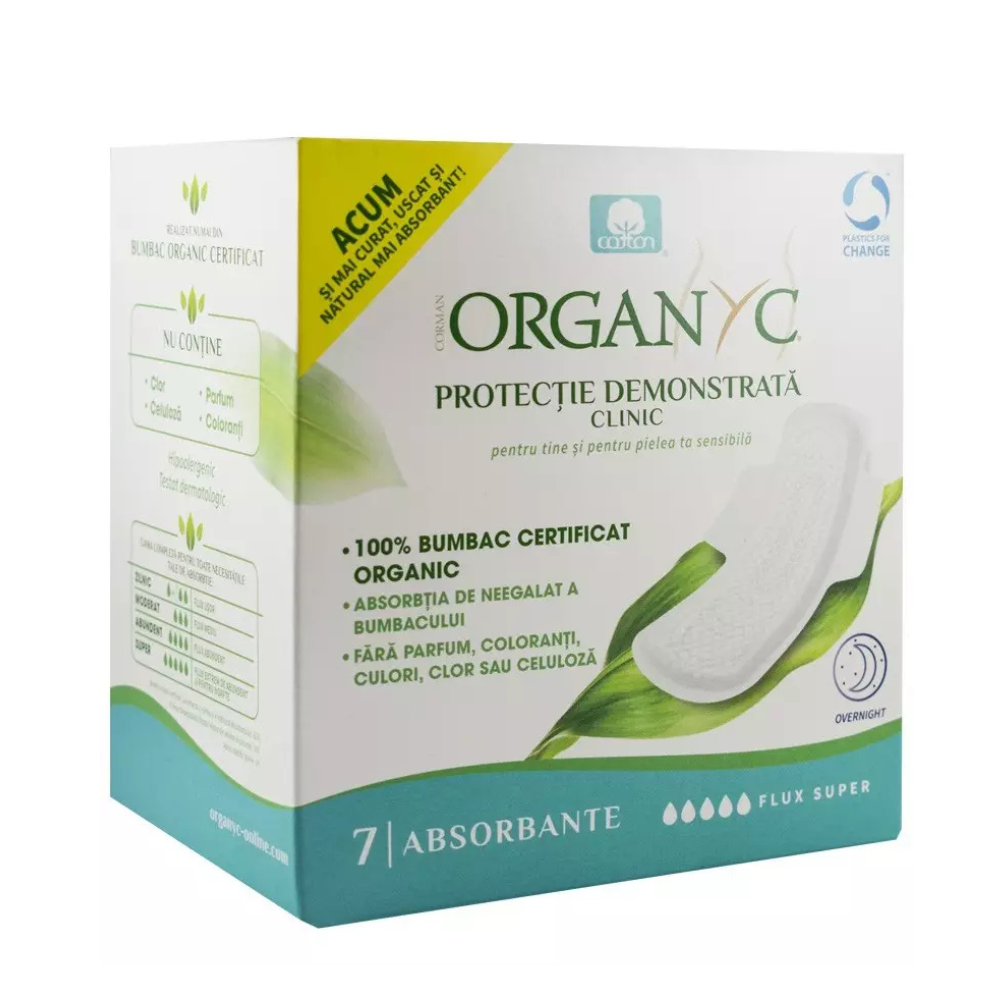 Absorbante intime din bumbac organic, SuperFlow, 7 bucati, Organyc