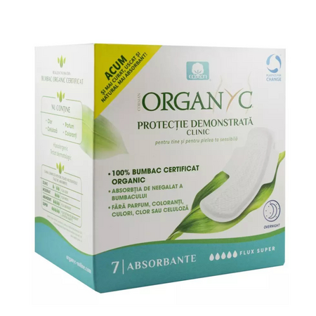 Absorbante intime din bumbac organic, SuperFlow, 7 bucati, Organyc
