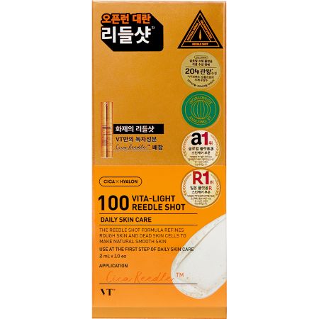 Ser facial iluminator cu vitamina C Vita-Light Reedle Shot, 2 ml x 10 bucati, VT Cosmetics