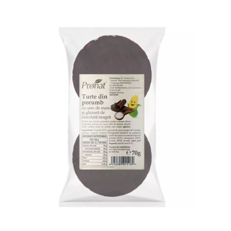 Turte din porumb cu sare de mare si glazura de ciocolata heagra, 70 g, Pronat