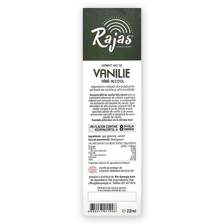 Extract Bio de vanilie, Madagascar Bourbon, 22 ml, Rajas 726979