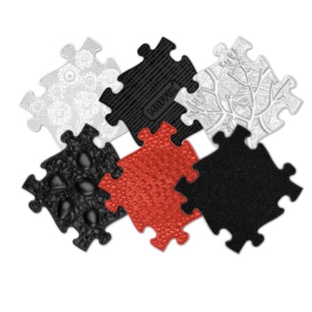 Covoras ortopedic senzorial puzzle pentru bebelusi, Rosu si Negru, Muffik