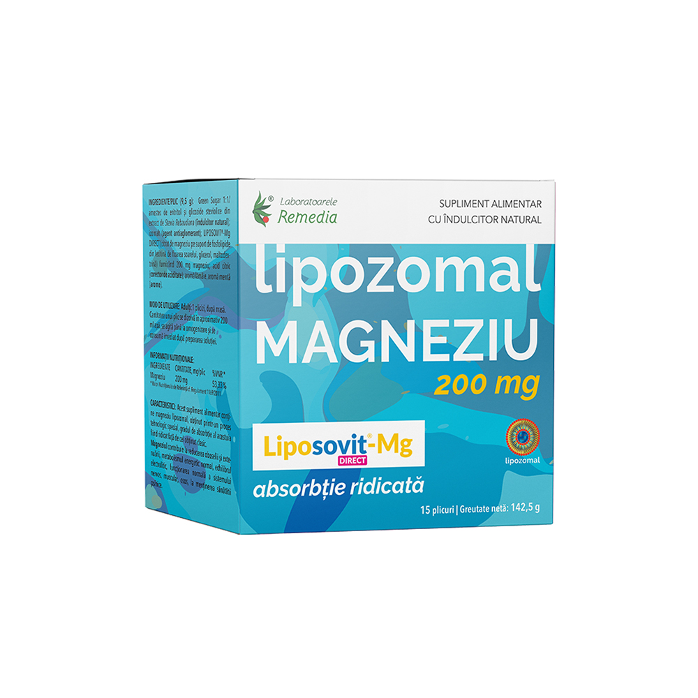 Magneziu Lipozomal, 200 mg, 15 plicuri, Remedia