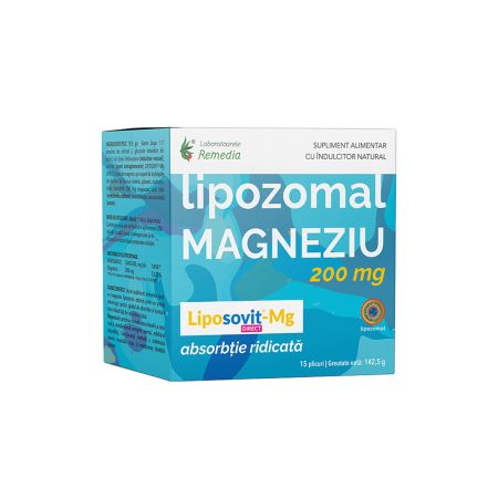 Magneziu Lipozomal, 200 mg, 15 plicuri, Remedia