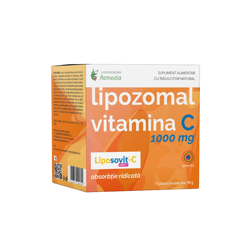 Vitamina C Lipozomal, 1000 mg, 15 plicuri, Remedia