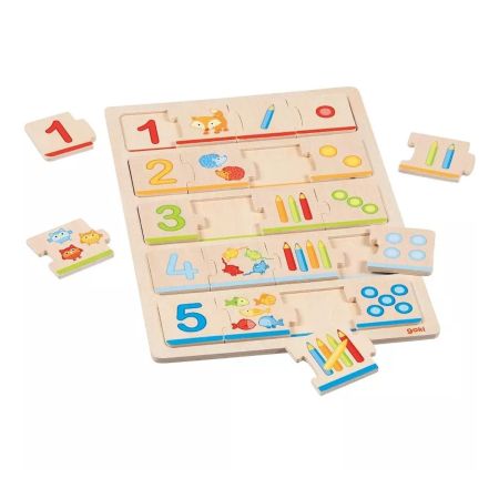Puzzle din lemn Invatam sa numaram, 30x21 cm, 2 ani+, 20 piese, Goki