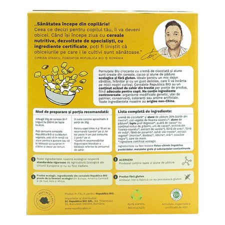 Pernute Bio crocante cu crema de ciocolata si alune, 250 g, Republica Bio 763136