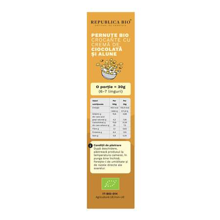 Pernute Bio crocante cu crema de ciocolata si alune, 250 g, Republica Bio 763137