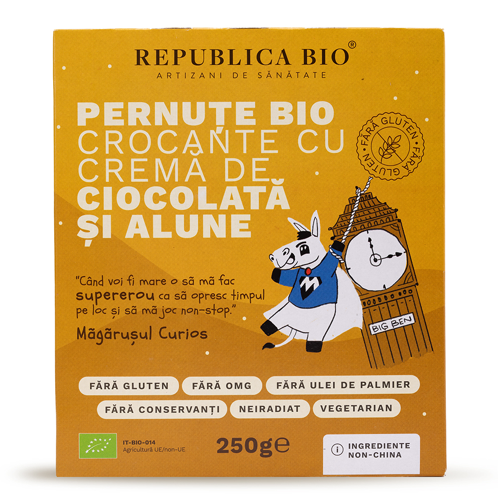 Pernute Bio crocante cu crema de ciocolata si alune, 250 g, Republica Bio