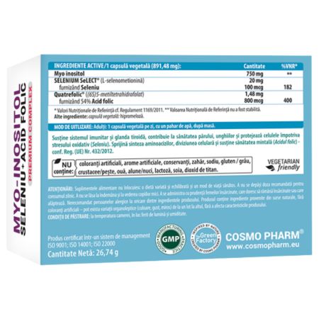 Myo-inositol + Seleniu + Acid folic Premium Complex, 30 capsule vegetale, Cosmo Pharm 727691