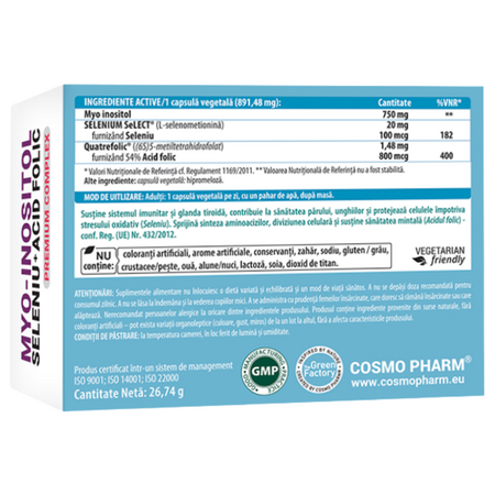 Myo-inositol + Seleniu + Acid folic Premium Complex, 30 capsule vegetale, Cosmo Pharm 727691