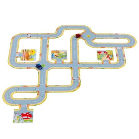Circuit de podea cu 2 masinute Die Cast incluse, 3 ani+, Goki