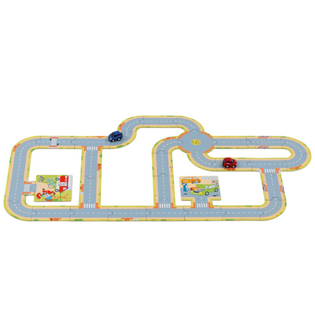 Circuit de podea cu 2 masinute Die Cast incluse, 3 ani+, Goki 727400
