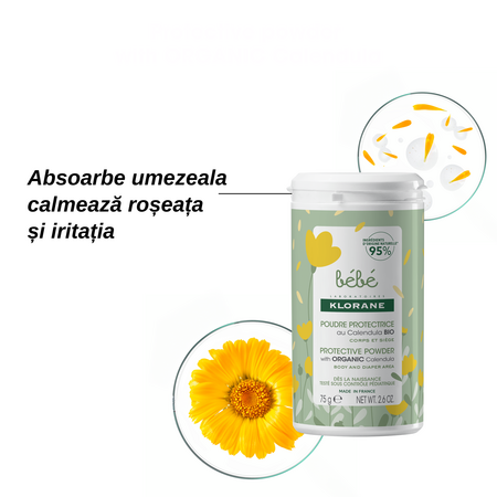 Pudra protectoare pentru bebelusi, 75 g, Klorane 727558