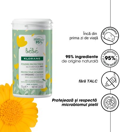Pudra protectoare pentru bebelusi, 75 g, Klorane 727556