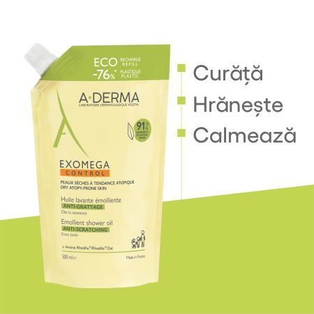 Refill ulei de dus emolient pentru piele uscata cu tendinta atopica Exomega Control, 500 ml, A-Derma 727561