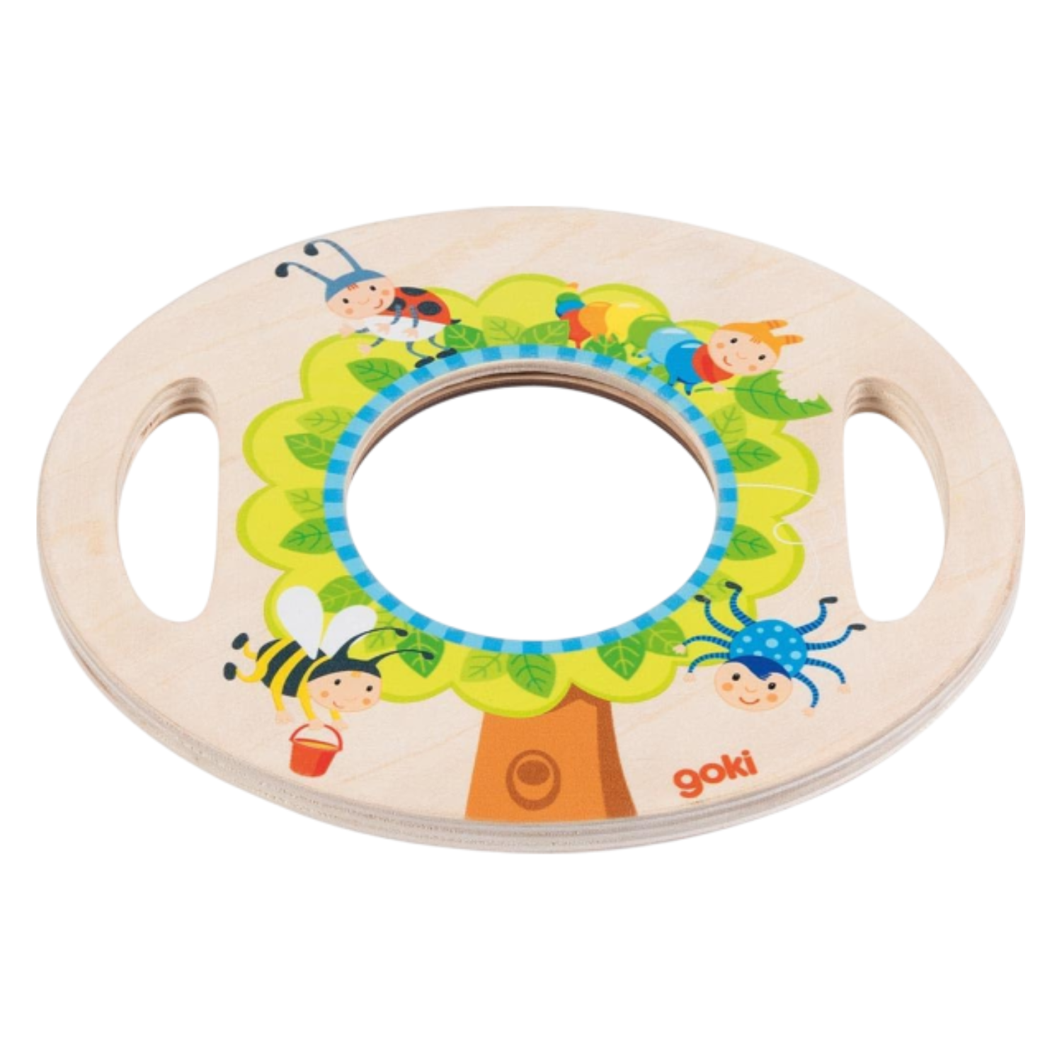 Lupa din lemn si plastic cu manere pentru copii, 18x15 cm, 2 ani+, Goki