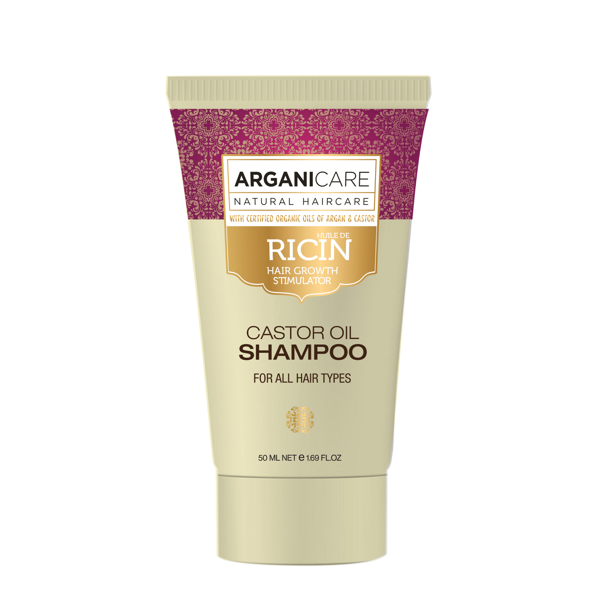 Sampon pentru stimularea cresterii parului cu ulei de ricin, 50 ml, Arganicare