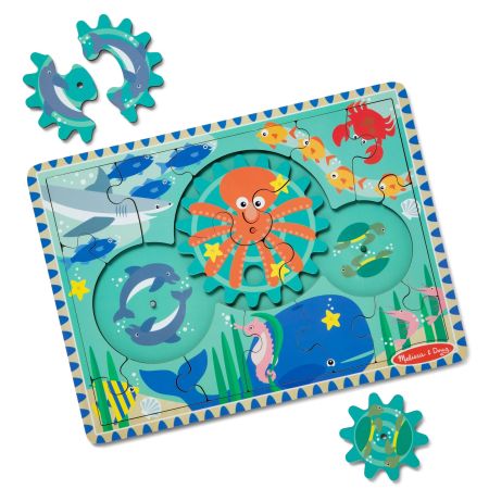 Puzzle din lemn cu rotite dintate, 3 ani+, Ocean, 18 piese, Melissa & Doug