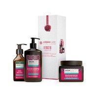Set trio cu keratina Sampon reparator, 400 ml + Masca reparatoare, 500 ml + Ser fortifiant, 100 ml, Arganicare