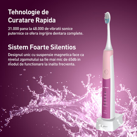 Periuta de dinti electrica sonica, Alb/Roz, Dr. Mayer 728015