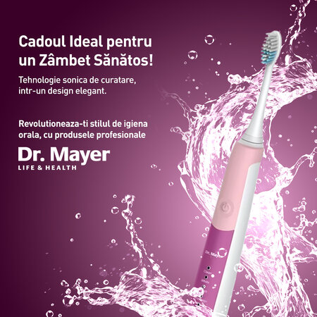 Periuta de dinti electrica sonica, Alb/Roz, Dr. Mayer 728012
