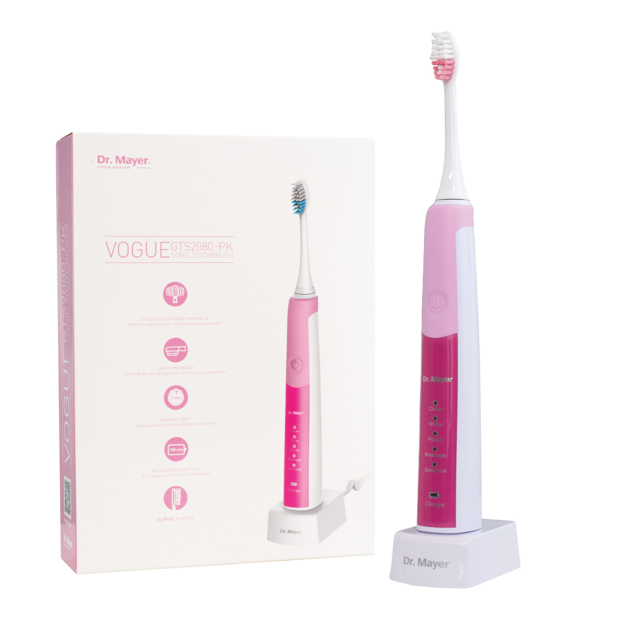 Periuta de dinti electrica sonica, Alb/Roz, Dr. Mayer