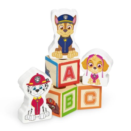 Camion cu remorca, 28 cuburi din lemn cu litere si 3 figurine Paw Patrol Patrula Catelusilor, 3 ani+, Melissa & Doug 728174