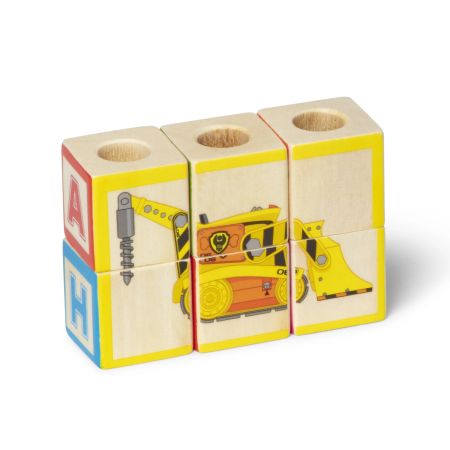 Camion cu remorca, 28 cuburi din lemn cu litere si 3 figurine Paw Patrol Patrula Catelusilor, 3 ani+, Melissa & Doug 728172