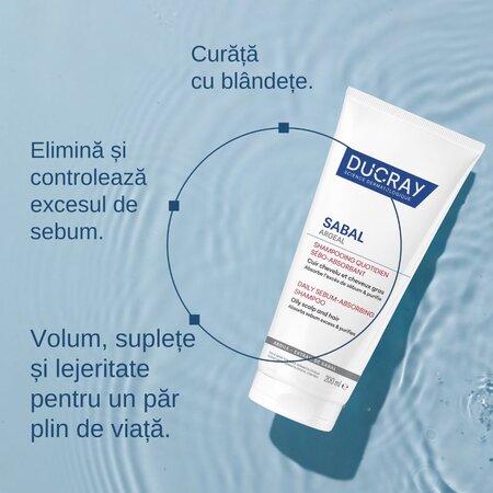 Sampon zilnic sebo-absorbant Sabal Argeal, 200 ml, Ducray 728315