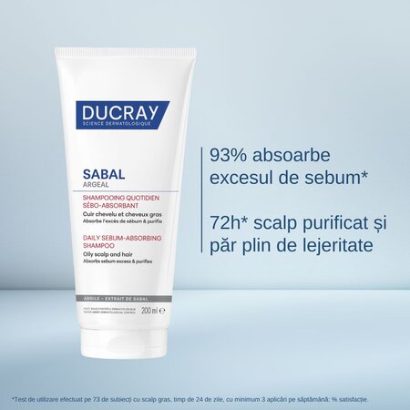Sampon zilnic sebo-absorbant Sabal Argeal, 200 ml, Ducray 728314