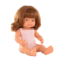 Papusa Fetita roscata in salopeta roz, 38 cm, Miniland