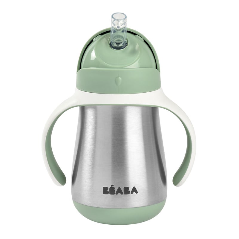 Cana cu pai din inox, Sage Green, 8 luni+, 250 ml, Beaba