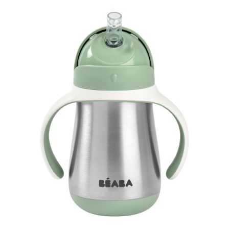 Cana cu pai din inox, Sage Green, 250 ml, Beaba