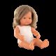 Papusa Fetita Europeana cu par blond inchis imbracata in salopeta tricotata, 38 cm, 10 luni+, Miniland 728375