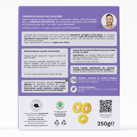 Ineluse Bio crocante cu miere, 250 g, Republica Bio 745018