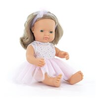 Papusa Fetita Caucazian cu rochita si parul blond inchis My Friends & Me, 38 cm, 10 luni+, Miniland