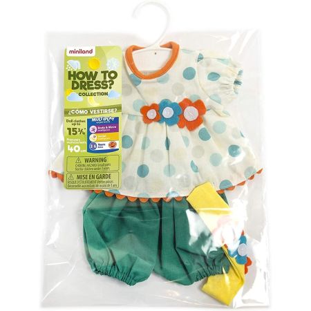Set haine de vara pentru papusa fetita de 38 cm Dots, Miniland 732204