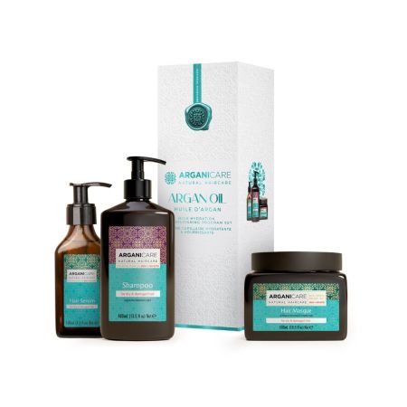 Set trio cu ulei de argan Sampon reparator, 400 ml + Masca hranitoare 500 ml + Ser reparator, 100 ml, Arganicare