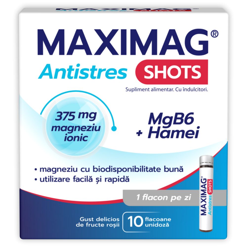 MaxiMag Antistres Shots, 10 fiole, Zdrovit