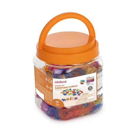 Set educativ STEM cu 76 litere mici translucente, 3 ani+, Miniland 728640